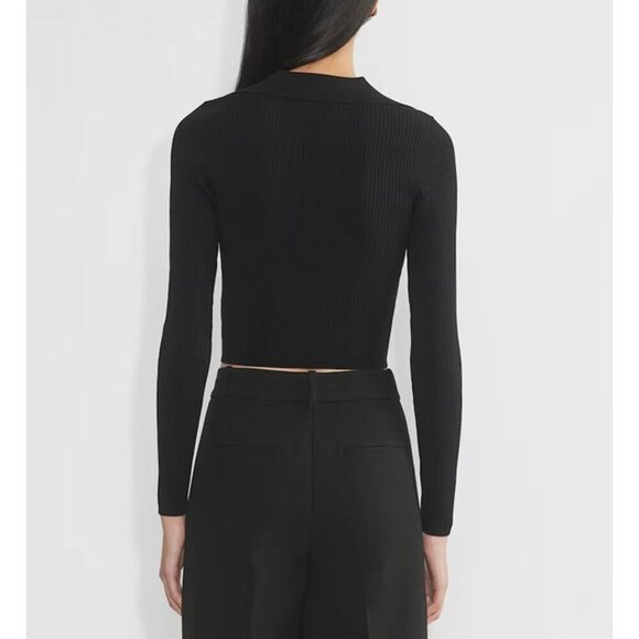 Babaton Sculpt Knit Polo Ribbed Long Sleeve in Black Size Large - Picture 3 of 11